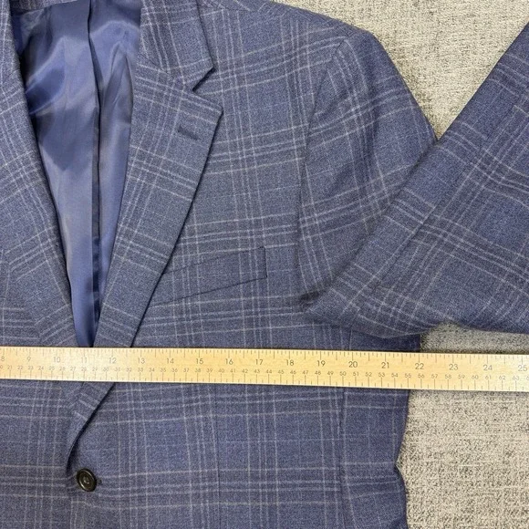 Pronto Uomo Platinum Sport Coat Blazer Men 42 Short Blue Plaid Wool Double Vent - Picture 9 of 11